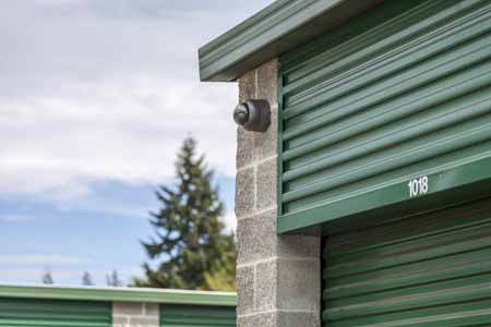 Exterior security camera for a storage facility.