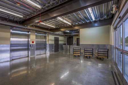 Staging area inside of a self storage facility.
