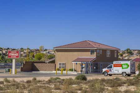 Exterior of a multi-level self storage facility.