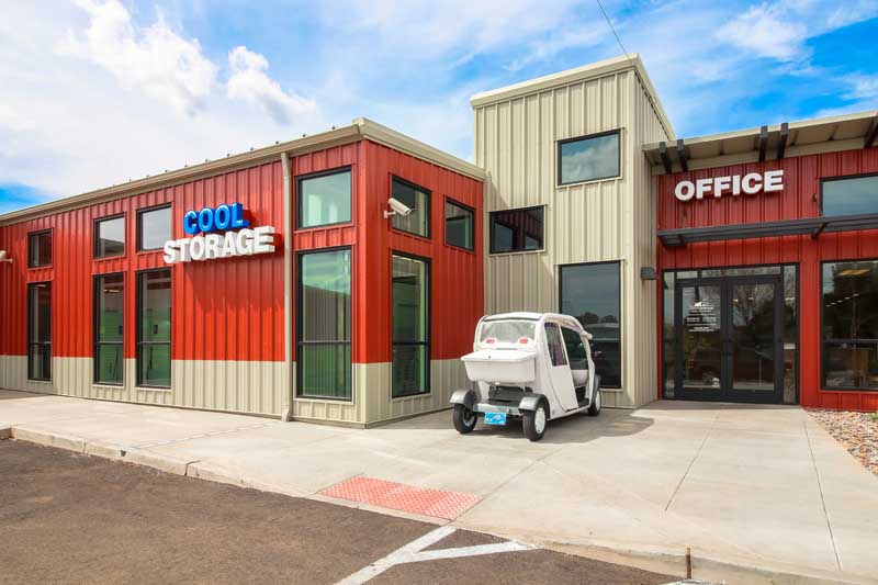 Exterior of a self storage facilities leasing office.