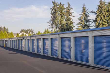 Exterior of drive up storage units.