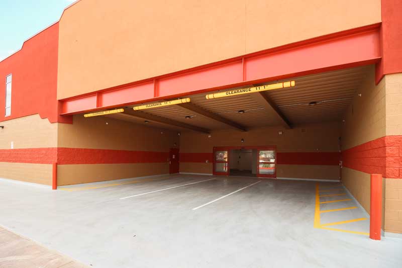 Large covered parking at a self storage facility.
