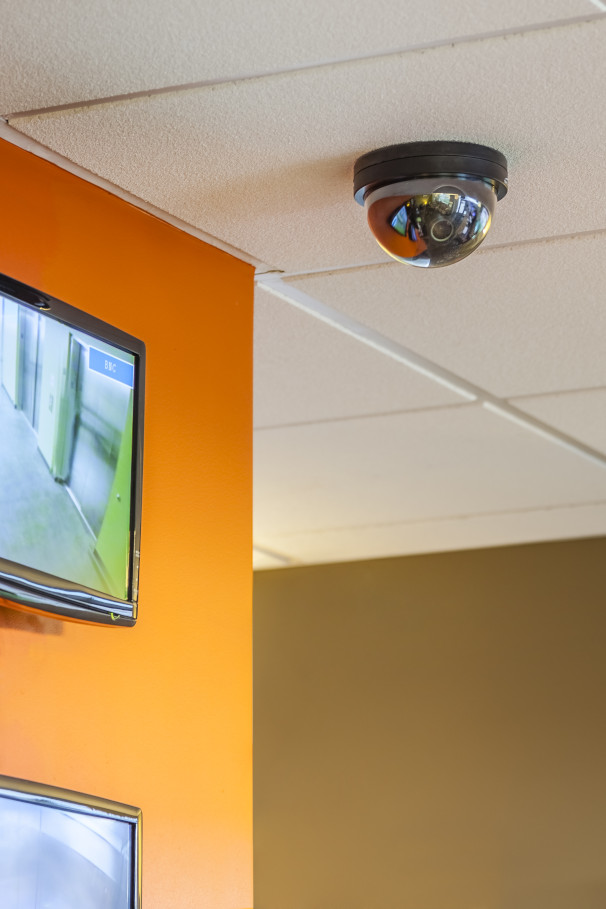 Security camera inside the lobby of a self storage facility.