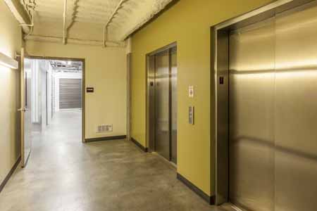 Elevator inside of a climate controlled self storage facility.