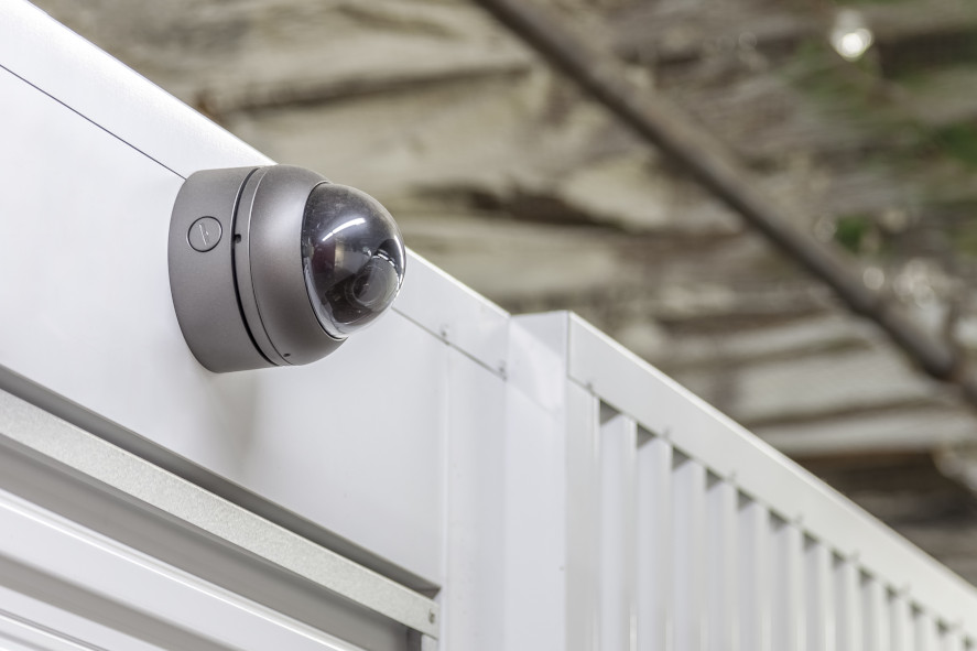 Interior security camera for a storage facility.