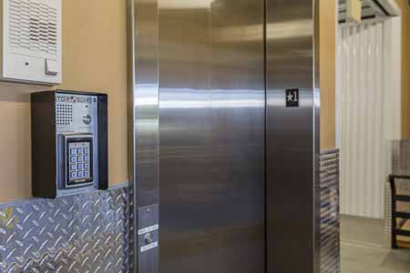 Elevator inside of a climate controlled self storage facility.