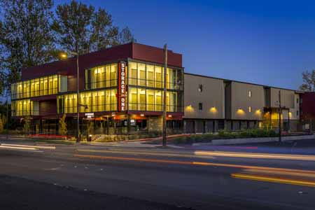 Exterior of a self storage facilities leasing office.