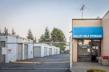Entrance to the leasing office of a self-storage facility.