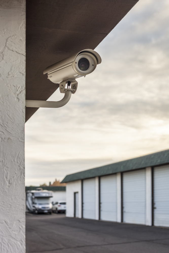 Security camera inside of a storage facility.